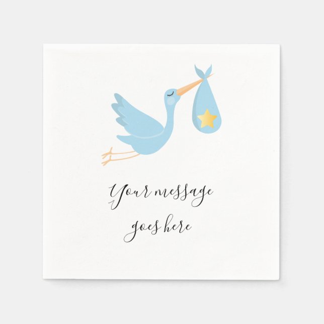 Special Delivery Stork Blue Baby Shower Sprinkle Napkins (Front)