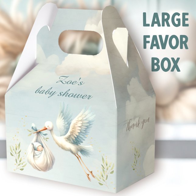 Special Delivery Stork Boy Baby Shower Large Favor Boxes (Special Delivery Stork Large Favor Boxes - You can choose from 3 sizes of these gable favor boxes.)