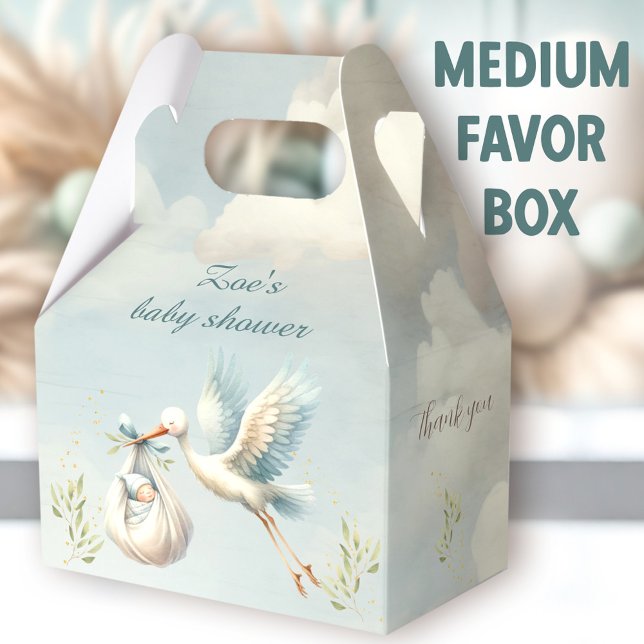Special Delivery Stork Boy Baby Shower Medium Favor Boxes (Special Delivery Stork Medium Favor Boxes - You can choose from 3 sizes of these gable favor boxes.)