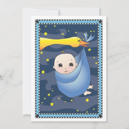 Special Delivery Stork Bundle of Boy Baby Shower Invitation