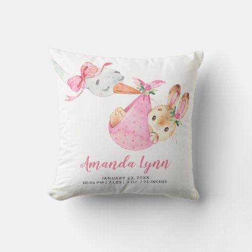 Special Delivery Stork Bunny Baby Shower Throw Pillow