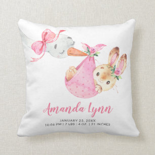 Special Delivery Stork Bunny Baby Shower Throw Pillow