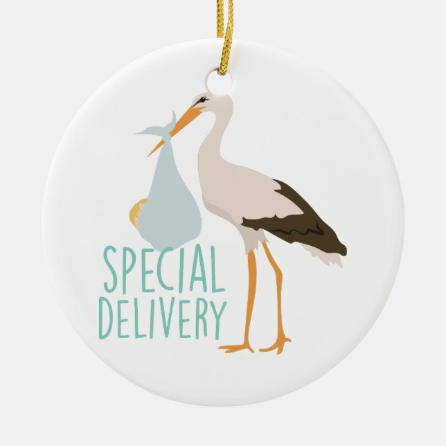 Special Delivery Stork Ceramic Ornament (Front)