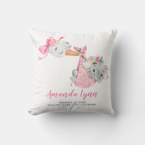 Special Delivery Stork Elephant Baby Shower Throw Pillow