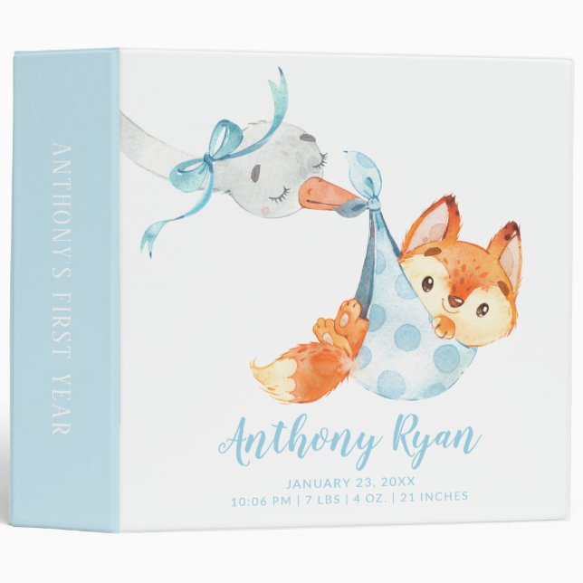 Special Delivery Stork Fox Baby Photo Album 3 Ring Binder (Front/Spine)