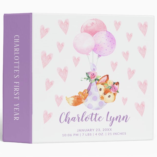 Special Delivery Stork Fox Baby Photo Album 3 Ring Binder (Front/Spine)
