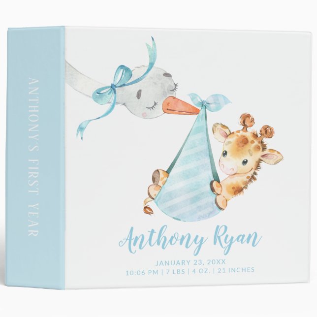 Special Delivery Stork Giraffe Baby Photo Album 3 Ring Binder (Front/Spine)