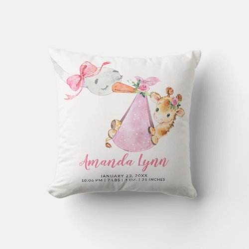 Special Delivery Stork Giraffe Baby Shower Throw Pillow