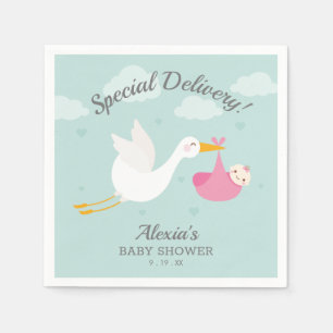 Special Delivery Stork Girl Baby Shower Napkins