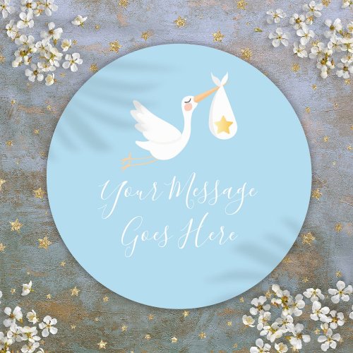 Special Delivery Stork Gold Star Baby Blue Classic Round Sticker