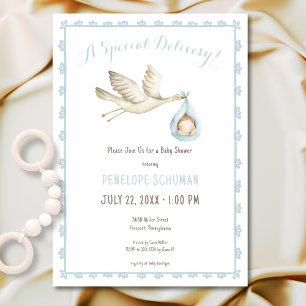 Special Delivery Stork Pink Baby Boy Baby Shower Invitation