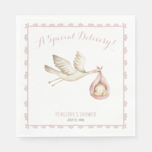 Special Delivery Stork Pink Baby Girl Baby Shower Napkins