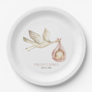 Special Delivery Stork Pink Baby Girl Baby Shower Paper Plates