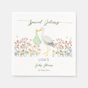 Special delivery stork spring baby shower printed napkins