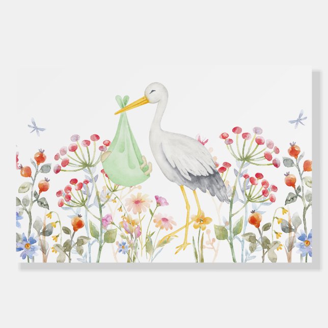 Special delivery stork spring baby shower welcome foam board (Front)