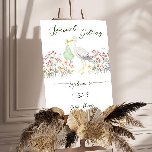 Special delivery stork spring baby shower welcome foam board