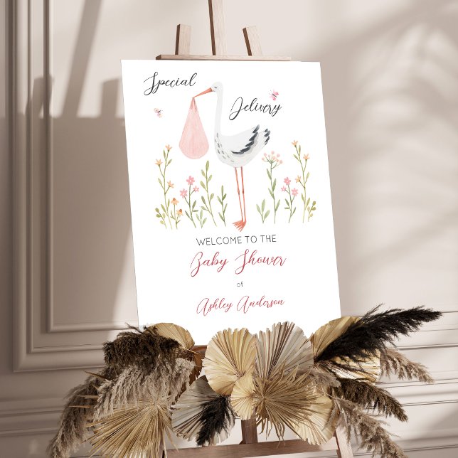 Special delivery stork spring baby shower welcome  foam board (Special delivery stork spring baby shower welcome sign board template personalized entrance decor)