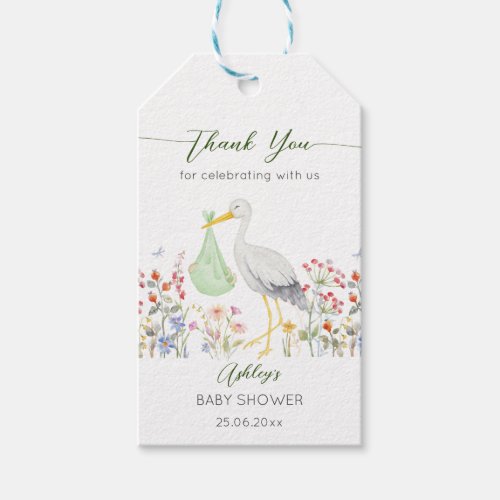 Special delivery stork spring flowers baby shower gift tags