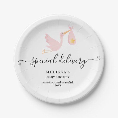 Special Delivery Stork Star Pink Baby Girl Shower Paper Plates