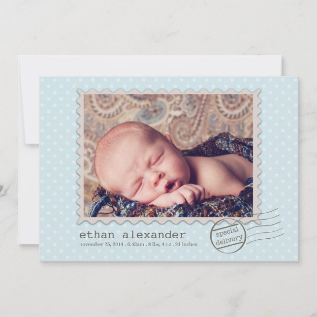 Special Delivery Sweet Baby Boy Photo Announcement (Front)