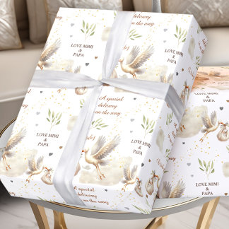 Special Delivery Unisex Stork New Baby Name Text Wrapping Paper