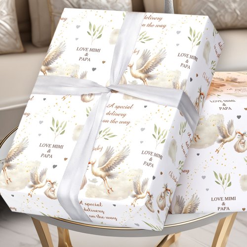 Special Delivery Unisex Stork New Baby Name Text Wrapping Paper