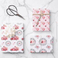 Special Delivery Valentine Hearts Watercolor Truck Wrapping Paper Sheets