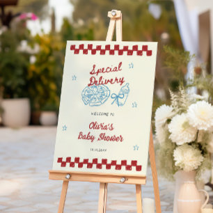 Special Delivery Vintage Pizza Baby Shower Welcome Foam Board