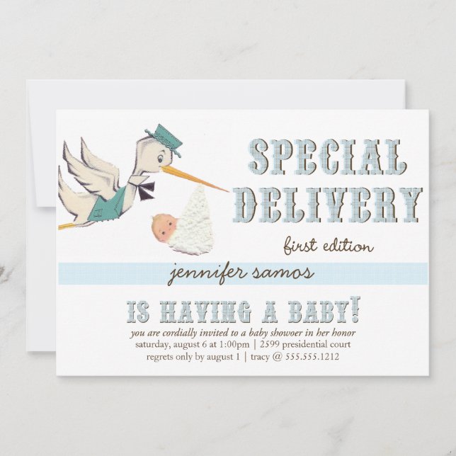Special Delivery - Vintage Stork Invitation (Front)
