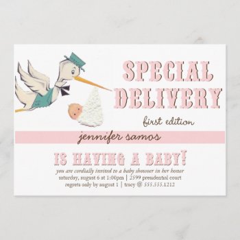 Special Delivery - Vintage Stork Invitation by simplysostylish at Zazzle