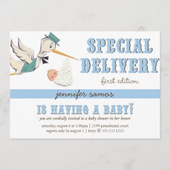 Special Delivery - Vintage Stork Invitation by simplysostylish at Zazzle