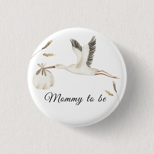 Special Delivery Watercolor Stork Mommy to be Button (Front)