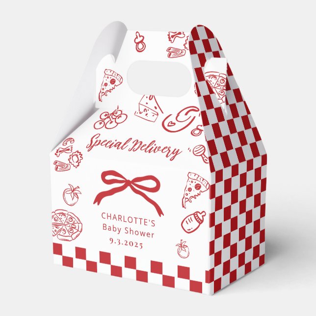 Special delivery Whimsical Bow Baby Shower Favor Boxes (Front Side)