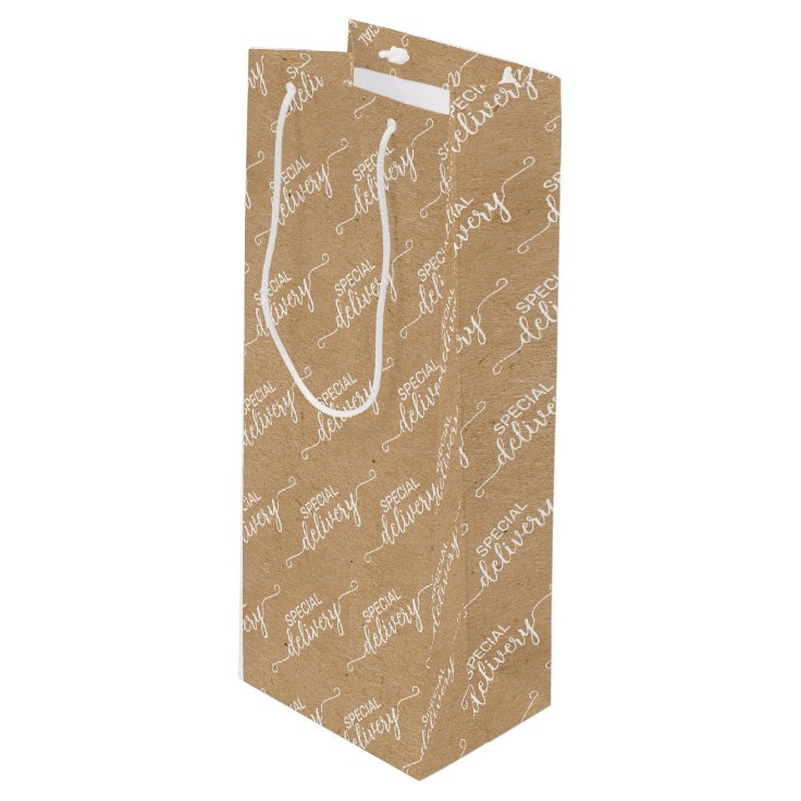 Special Delivery Word Art on Faux Kraft Paper Wine Gift Bag Zazzle