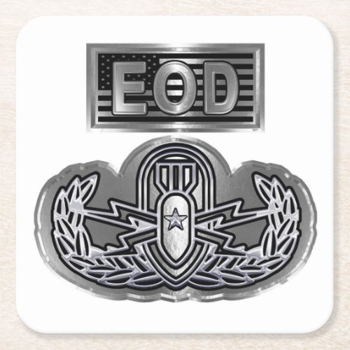 Special Design âœSenior EOD Badge and US Flagâ Square Paper Coaster