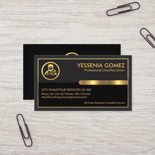 Special Driving Gold Frame Chauffeur Business Card (Front/Back In Situ)