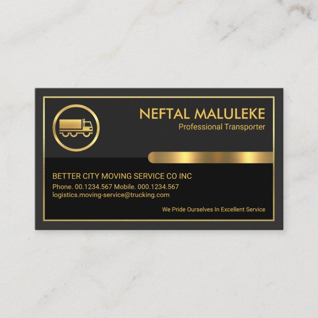 Special Driving Gold Frame Trucking Business Card (Front)
