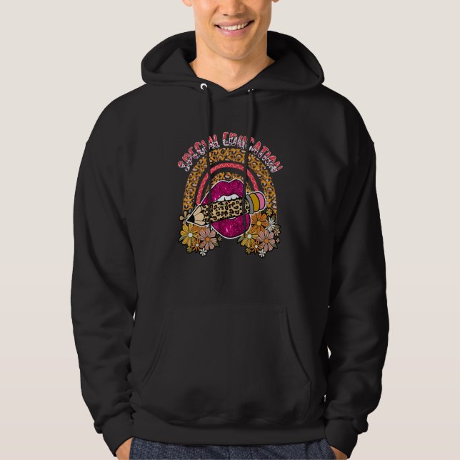 Special Education Floral Cute Lips Leopard Pencil  Hoodie (Front)