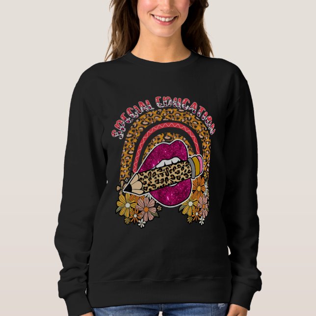 Special Education Floral Cute Lips Leopard Pencil  Sweatshirt (Front)
