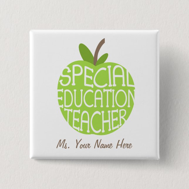 Special Education Teacher Green Apple Button (Front)