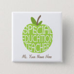 Special Education Teacher Green Apple Button at Zazzle