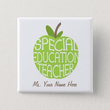 Special Education Teacher Green Apple Button by thepinkschoolhouse at Zazzle