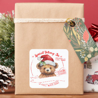 Special elivery Christmas Teddy Bear Square Sticker