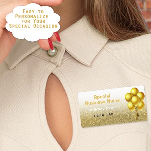 Special Event Balloons Gold Glitter Name Tags