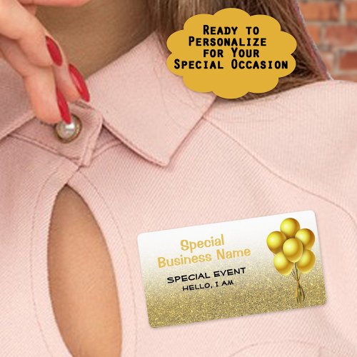 Special Event Balloons Gold Glitter Name Tags