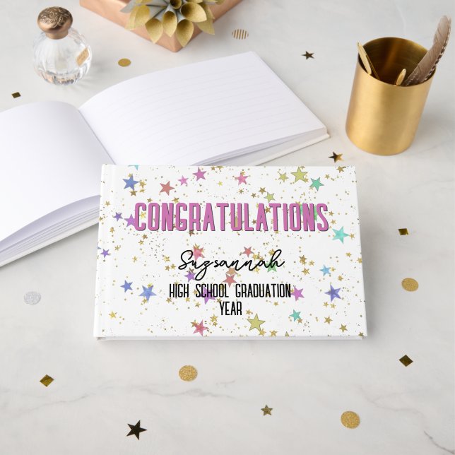 Special Event Colorful Stars on White Background Guest Book (Front Open)