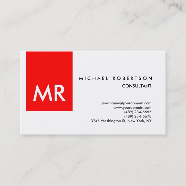 Special exclusive monogram red white business card (Front)