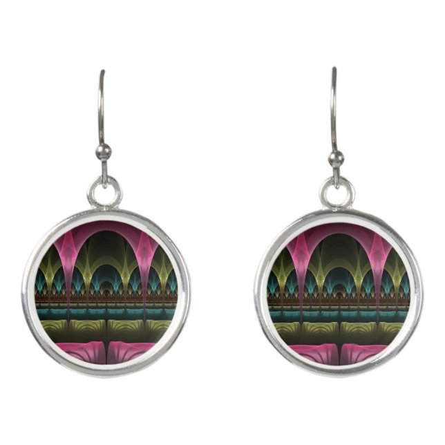 Special Fantasy Pattern Abstract Colorful Fractal Earrings (Front)