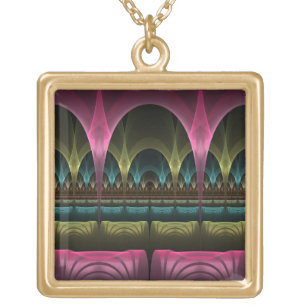 Special Fantasy Pattern Abstract Colorful Fractal Gold Plated Necklace