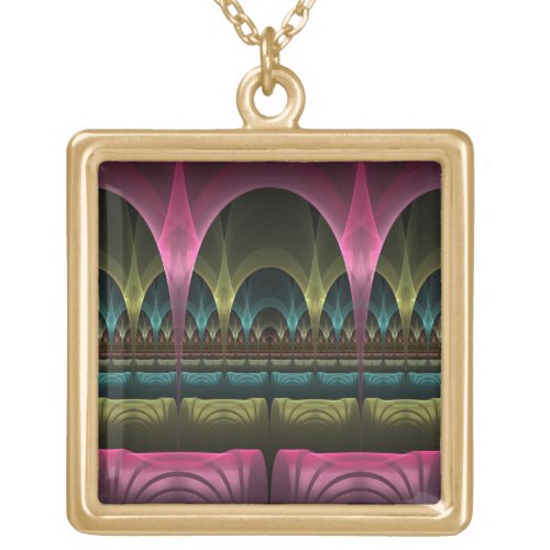 Special Fantasy Pattern Abstract Colorful Fractal Gold Plated Necklace